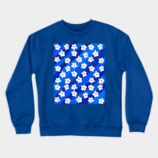 Groovy, Retro Flowers on a Blue Wavy Background Crewneck Sweatshirt